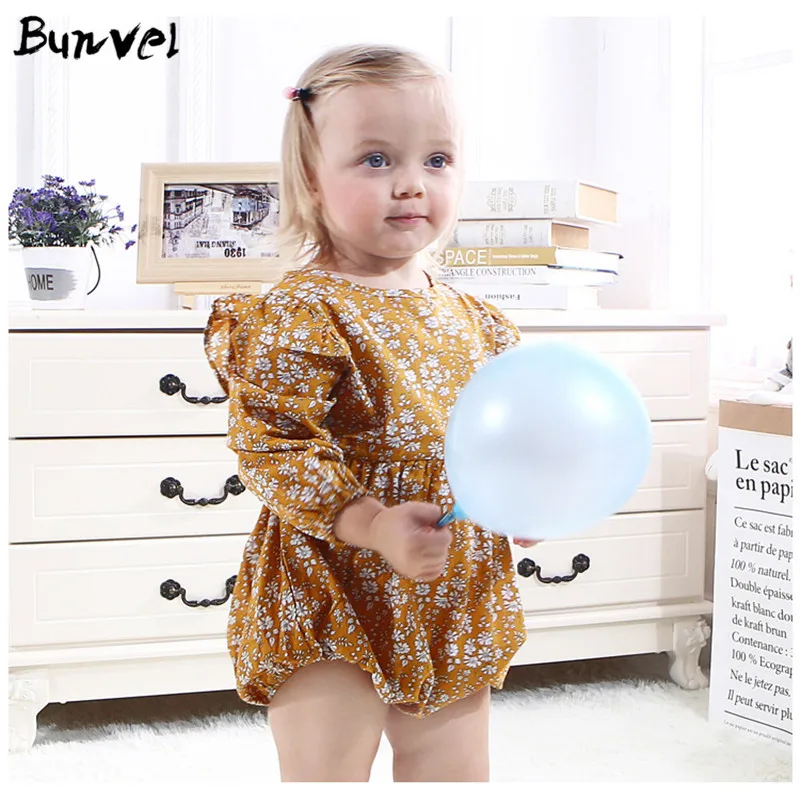 Bunvel/Осенняя Одежда для новорожденных; одежда для маленьких девочек; комбинезон с цветочным принтом и длинными рукавами; зимний костюм для маленьких девочек