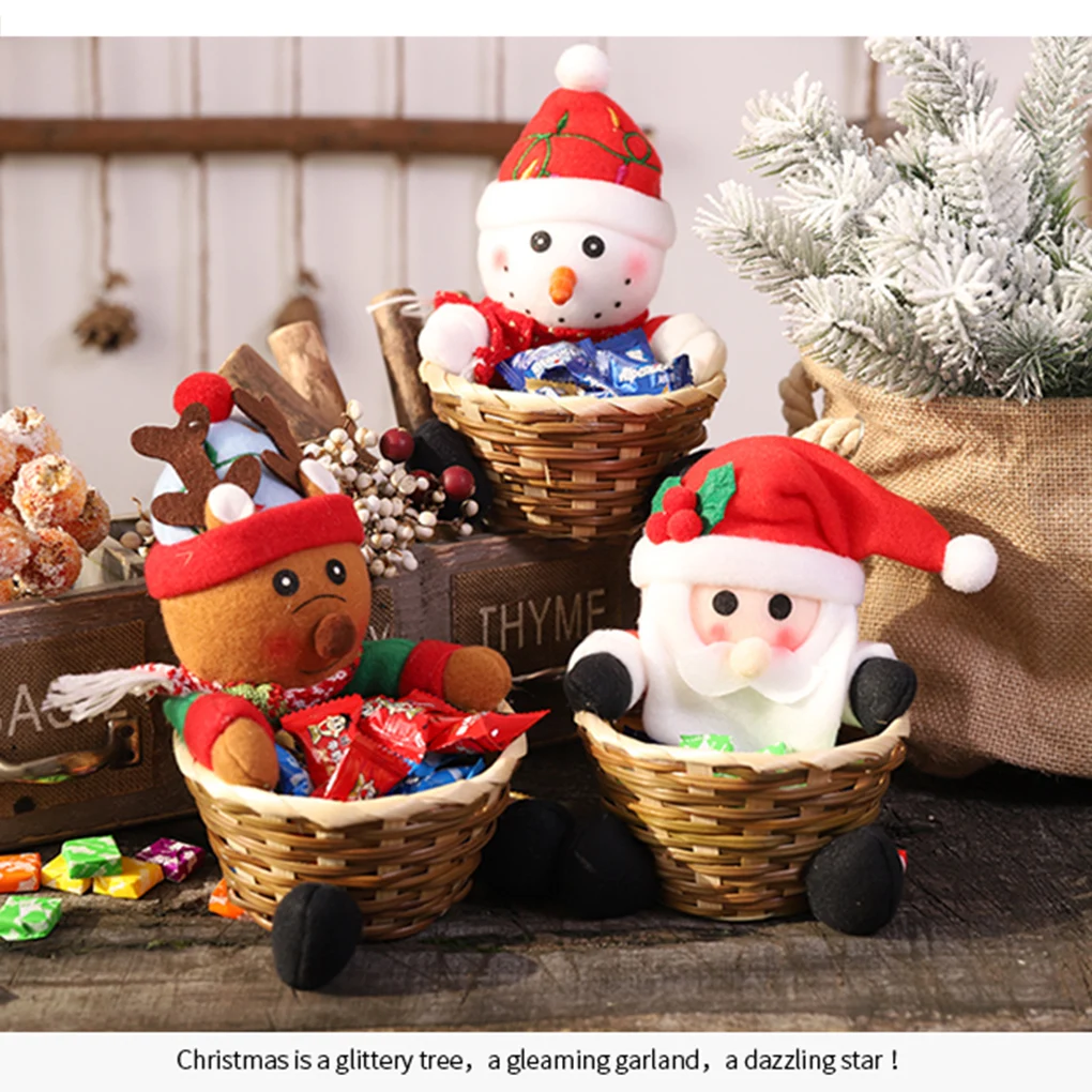 Christmas Candy Storage Basket Santa Snowman Animal Cartoon Gift Fruit Holder Xmas Decoration Container Storage Basket