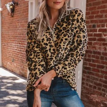 

Women's Fur Coats Jacket Fashion Leopard Print Warm Long-Sleeved Stand-up Collar Zipper Autumn Winter Overcoat Tops 2020 #40