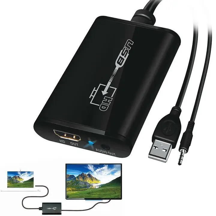 USB 2,0 к мультимедийному интерфейсу высокой четкости DVI видео конвертер с 3,5 мм аудио кабелем 1080P HDTV CRT ЖК-проектор