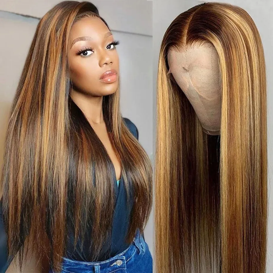Halo 30 32 Inch 13X4 Lace Front Wig Ombre Highlight Human Hair Wigs Bone Straight Colored Frontal For Black Women | Шиньоны и парики