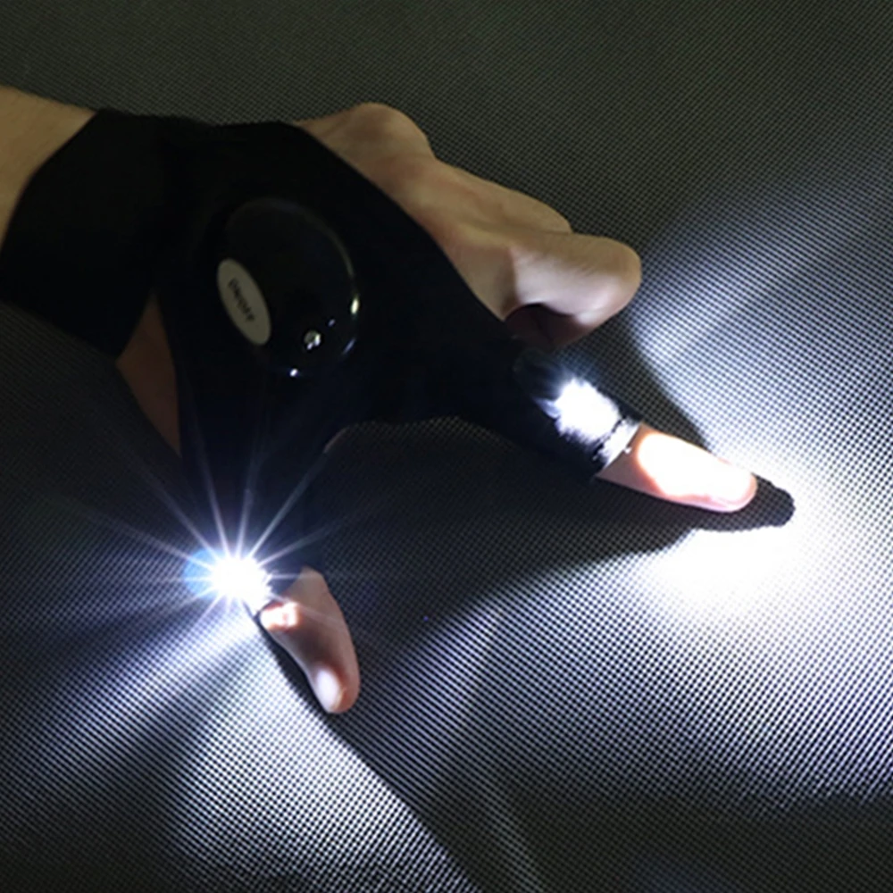 1 Pair LED Night Light Waterproof Fishing Gloves Fingerless Gloves