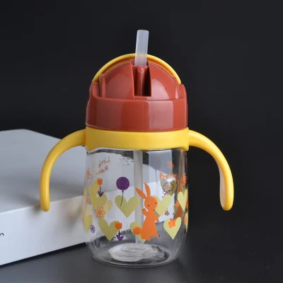 230ml Yellow handle 230/450 мл Детская школьная соломенная бутылка для питьевой воды с изображением животных из мультфильмов, детская чашка с ремешком на плече - Цвет: 230ml Yellow handle