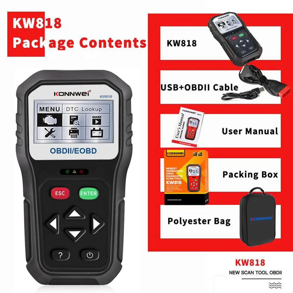 

Car Code Scanner KONNWEI KW818 12V Auto Code Reader Diagnostic Check Engine Light Scan Tool After 1996 OBD2 Scanner Tool