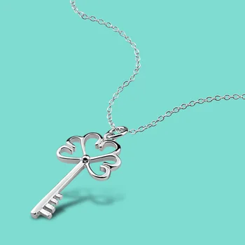 

Classic Women's Original Silver Key Necklace Fine Jewelry 925 Sterling Silver Necklace Clavicle Chain Birthday Party Gift colar