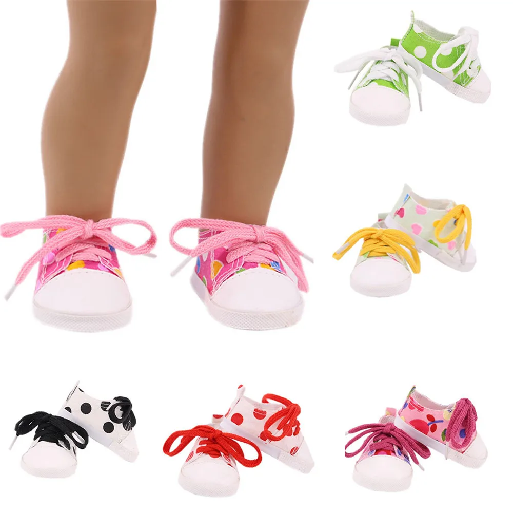 New Arrival Canvas Shoes for 18" Height Girl Dolls Spotted Lace Up