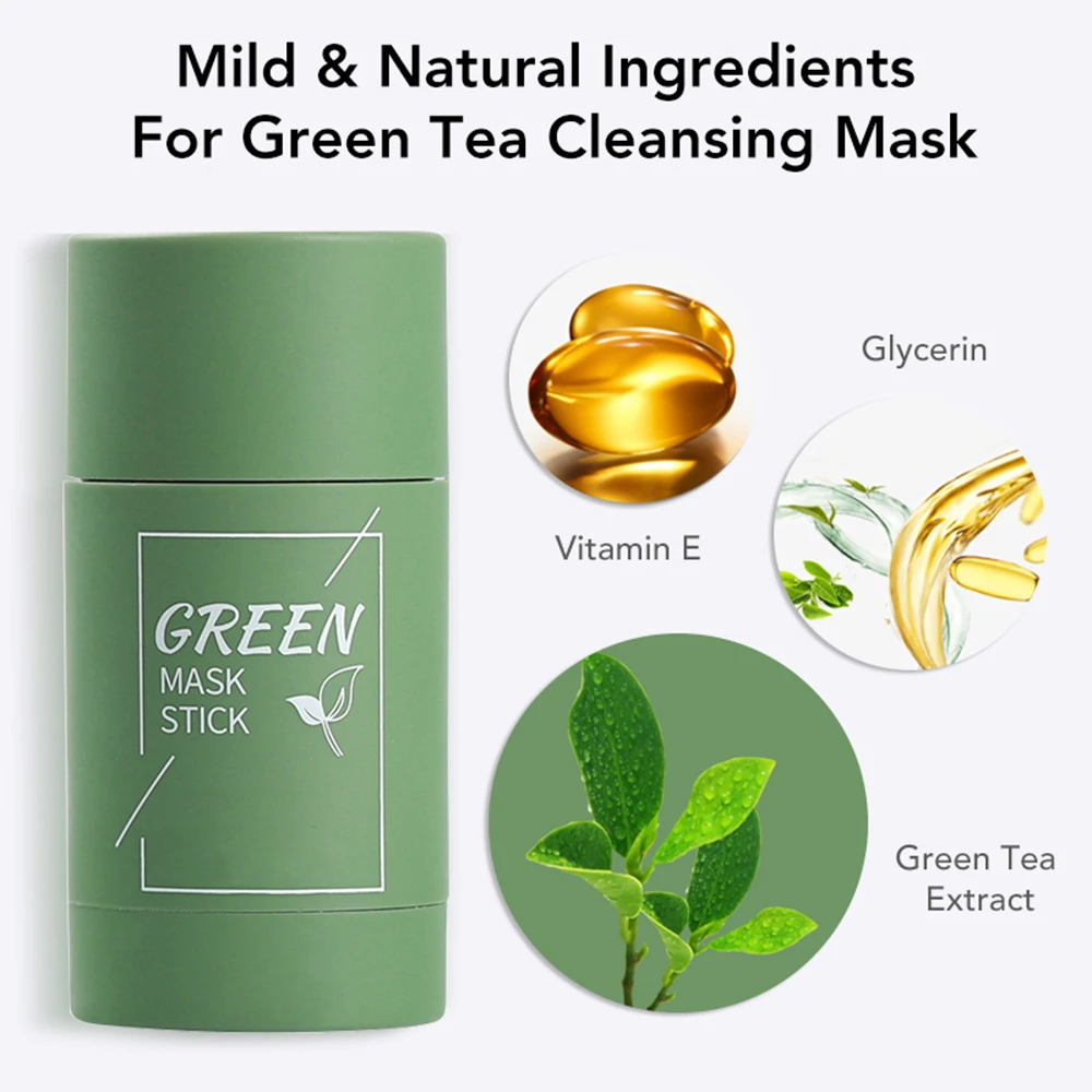 Dropshipping Green Tea Cleansing Solid Mask Purifying Clay Stick Mask Oil Control Skin Care Anti Acne Remove Blackhead Mud Mask 3