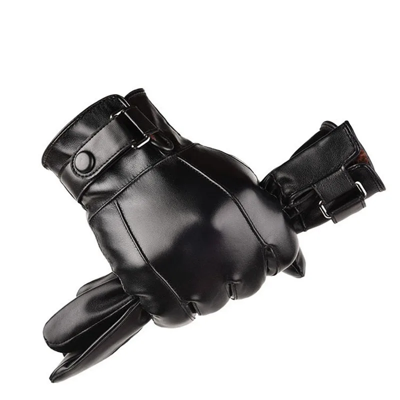 Men's Winter Warm Fashion Waterproof Gloves Men Faux Leather Driving Gloves Thin Leather for Touch Screen Brown Guantes