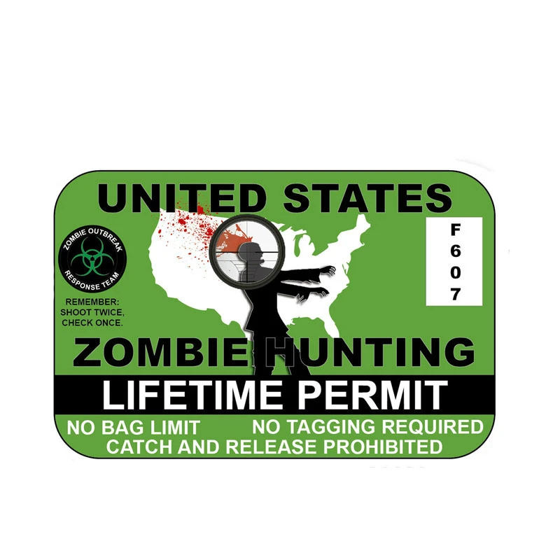 

Creative Zombie Hunting Certificate Auto Sticker Pvc Personality Style Fashion Bumper Car Window Decal Decoration 14cm*9cm