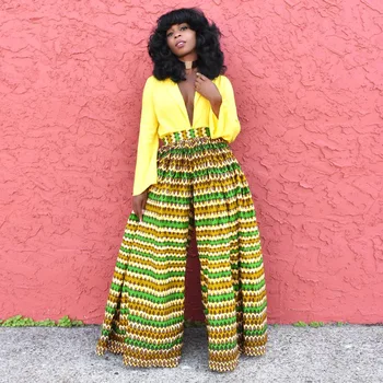 

News Ladies Clothes African Dresses for Women Elastic Waist Dashiki Print Long Fashion Wide Leg Pant Robe Africaine Harem Pants