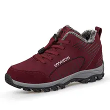  Couple Hiking Boots Thick-soled and Velvet Warm Cotton Shoes Lace-up Simple Flat-bottomed Outdoor Sports Shoes Zapatillas Mujer 