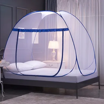 

Yurt zipper mosquito net free of installation folding steel wire single/double mosquito net genting sapphire blue 1.2m bed