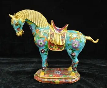 

wedding decoration China Feng Shui bronze Cloisonne enamel Gilt Zodiac animal success horse statue