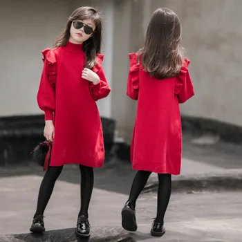 

Explosion model 5-9 year old girl sweater dress new autumn and winter children's clothing big children fashion princess dress