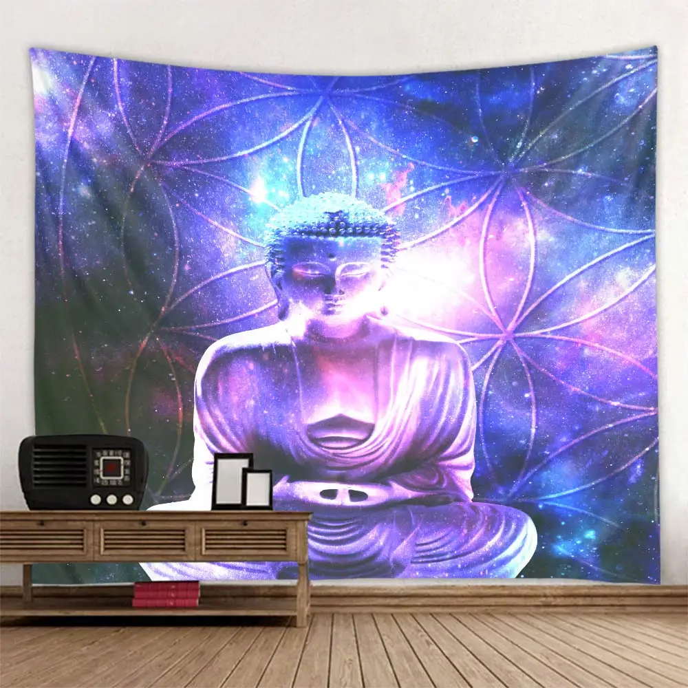 

Fantasy starry sky Buddha statue background tapestry digital printing background decoration cloth factory direct sales can be cu
