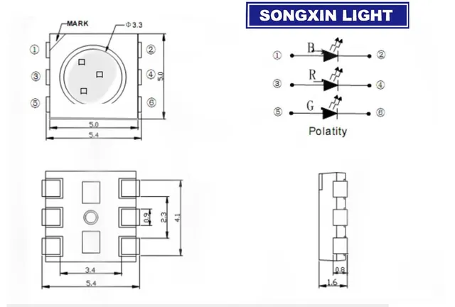 Standard SMD LED 5050 SMT PLCC6 With Size Of 5.0x5.0mm In All Kinds Of