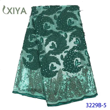 

High Quality Sequins Lace Fabrics Green Nigerian Tulle Mesh Lace Fabrics Sequence Laces for African French Mesh Lace APW3229B