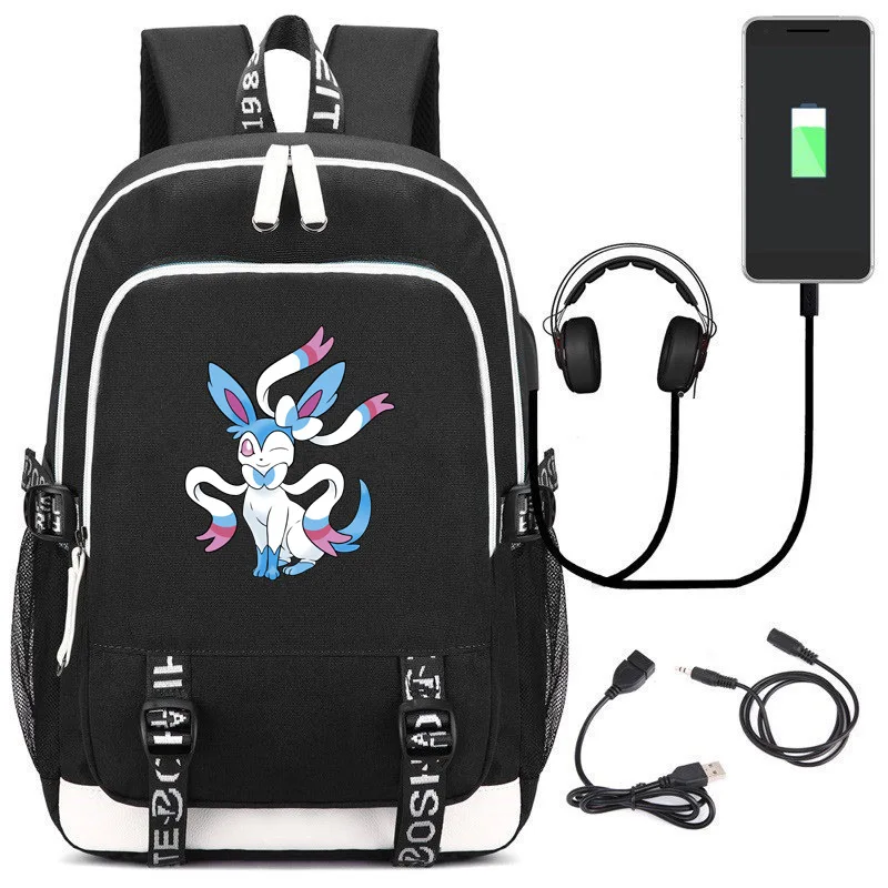 Аниме Пикачу GO Evee USB порт рюкзак сумка замок/интерфейс наушников студенческий блокнот сумка для ноутбука - Цвет: Style 5