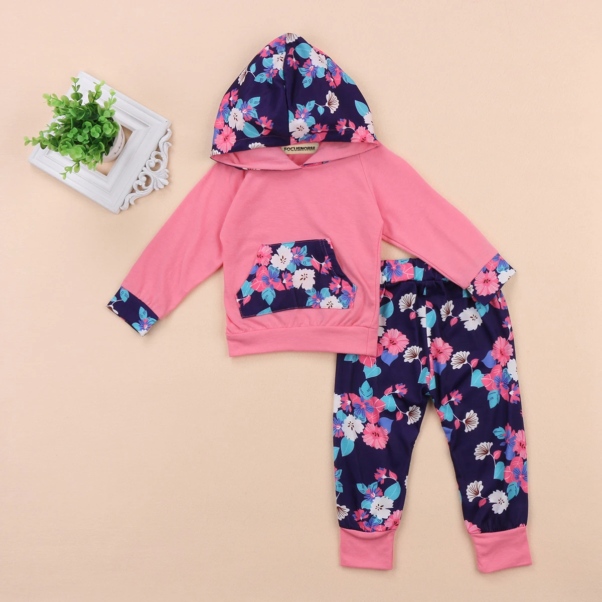 Newborn Toddler Baby Girls Floral Long Sleeves Hoodie Tops Sweatshirt+Pants 2pcs Outfits Set Costume