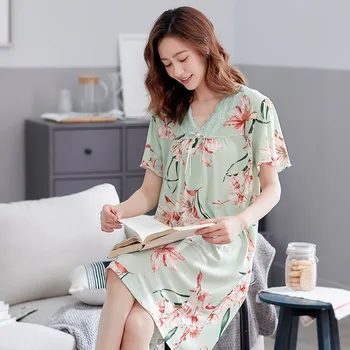 

Modal Nightdress Female Summer Thin Section Short-sleeved Woman Home Sleepwear Night Dresses Sleepshirts Lingerie Nightgown