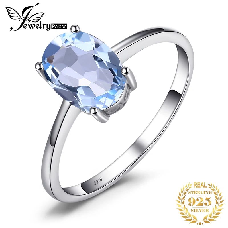 

JewelryPalace Oval Genuine Natural Blue Topaz 925 Sterling Silver Rings for Women Fashion Solitaire Gemstone Engagement Band