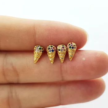 

10 Pairs Gold Color ice cream shape Earring Rainbow cz cubic zirconia Micro Pave charm Stud earring Jewelry Women Gift ER946