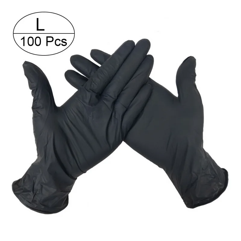 black L 100 шт 3 цвета одноразовые перчатки латексные для мытья посуды/кухни/Медицинские/рабочие/резиновые/садовые перчатки универсальные для левой и правой руки - Цвет: black L