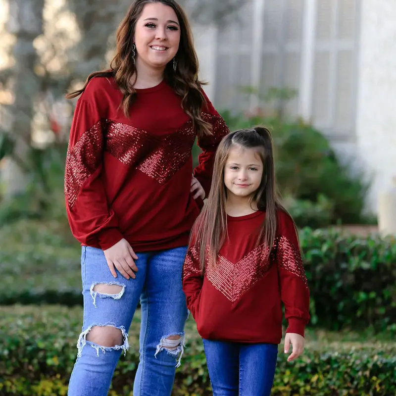 T-shirt de Noël à manches longues maman fille robe famille correspondant