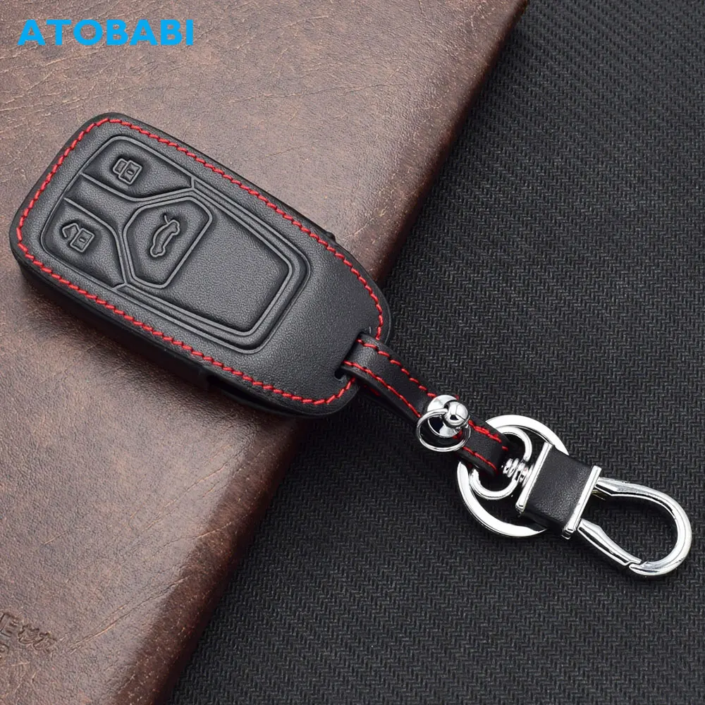 

ATOBABI Leather Car Key Cases For Audi A4 A5 Q5 SQ5 SQ7 Q7 TT TTS S4 S5 RS4 RS5 3 Buttons Smart Remote Control Protector Cover