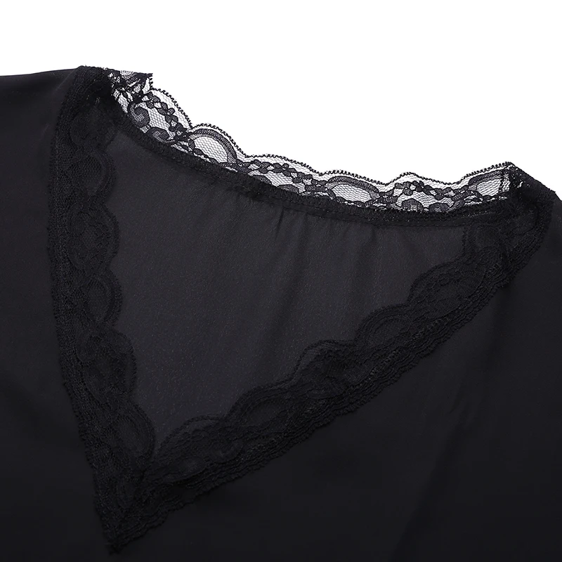XL Women's Shirt 2019 Summer Sexy V-Neck Tops Women Casual Black Lace Patchwork Blouse Harajuku Tops Femme Blusas Shirt And Tops