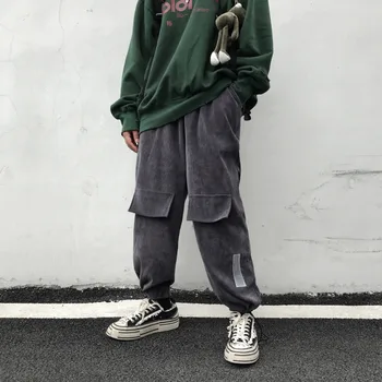 

Corduroy Pants Men's Fashion Solid Color Straight Casual Overalls Men Streetwear Wild Loose Hip Hop Tooling Wind Trousers Mens