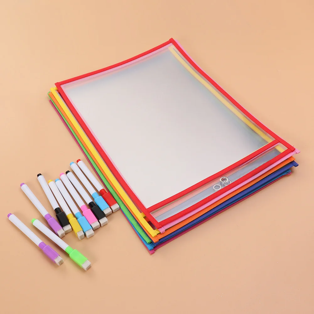 Reusable Dry Erase Sleeves with Pen PVC Dry Erase Pockets