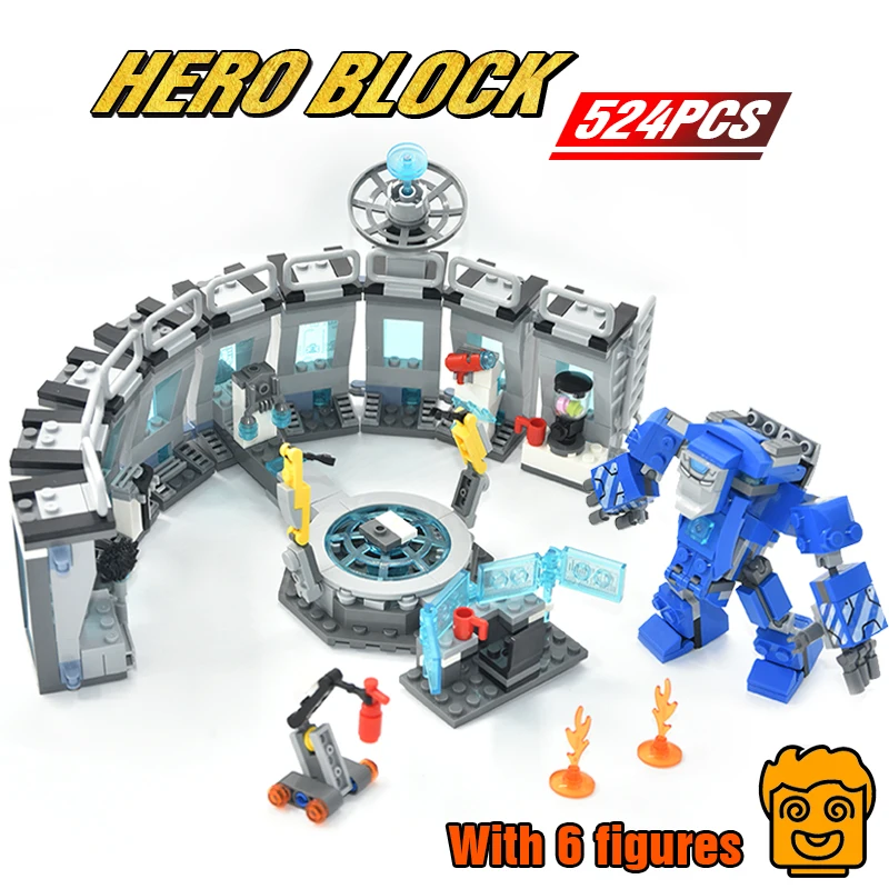 

524PCS Compatible with LegoING Super Heroes Marvel Iron Man Building Blocks Avengers Figures Iron Man Hulk Military Base Toys