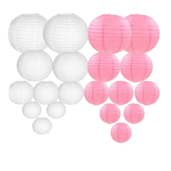 

20 Pack Chinese Round Paper Lantern,Paper Lanterns 6 Inch 8 Inch 10 Inch 12 Inch Hanging Lanterns Decorations,White+Pink