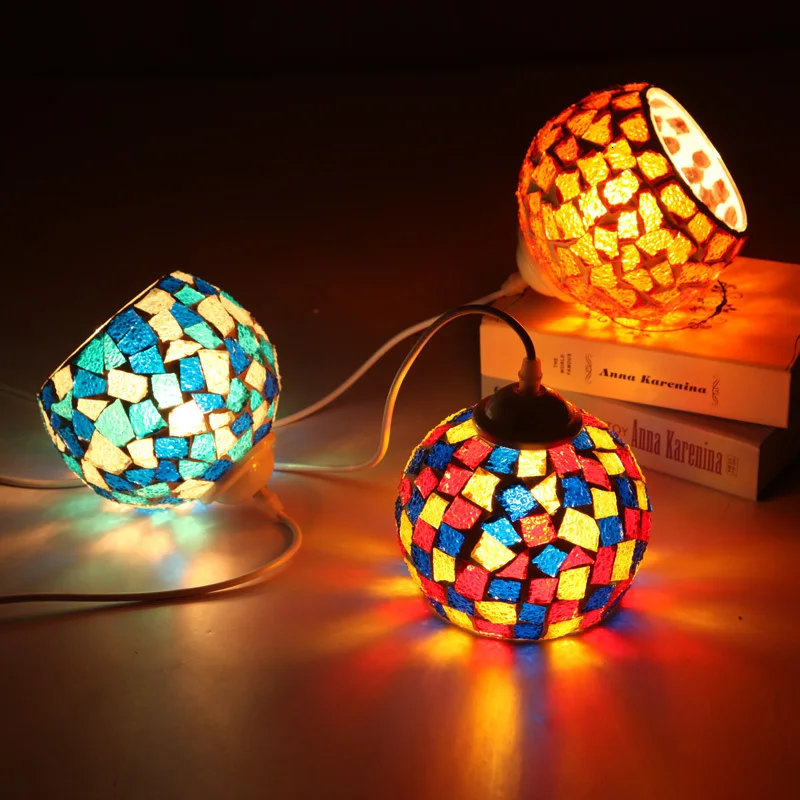 

Bohemian Style Colorful Mosaic Glass Shell Pendant Light Cafe Restaurant lamp
