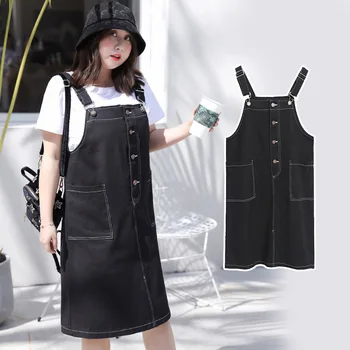 

Women's Spring Solid Color Button Denim Strap Dress Plus Size Knee Casual Dress 100kg Can Wear