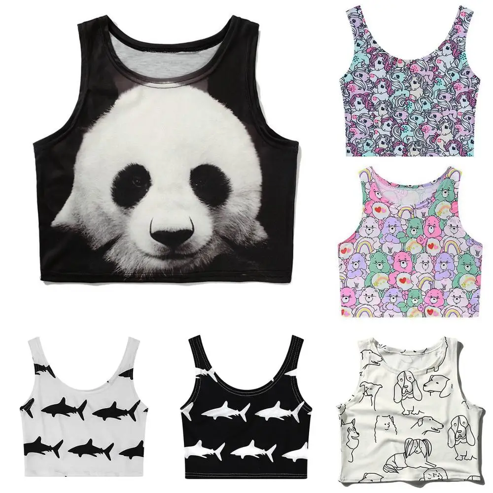 

Womens bull terrier Panda Owl funny crop top shirt cute animal cropped tank top shirt stretch elastic multicolor casual tshirt