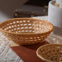 Rattan Bread Basket Round Hand-Woven Tea Tray Food Serving Platter For Dinner Parties Coffee Breakfast Container Household 2