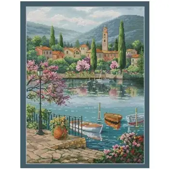 

The harbor of the town patterns Counted Cross Stitch 11CT 14CT 18CT DIY Chinese Cross Stitch Kit Embroidery Needlework Sets