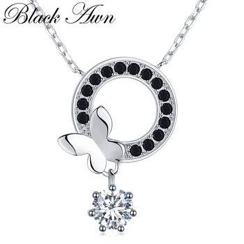 

BLACK AWN 2020 New Round 925 Sterling Silver Jewelry Elegant Butterfly Necklaces Pendants Cute Girl's Gift K045