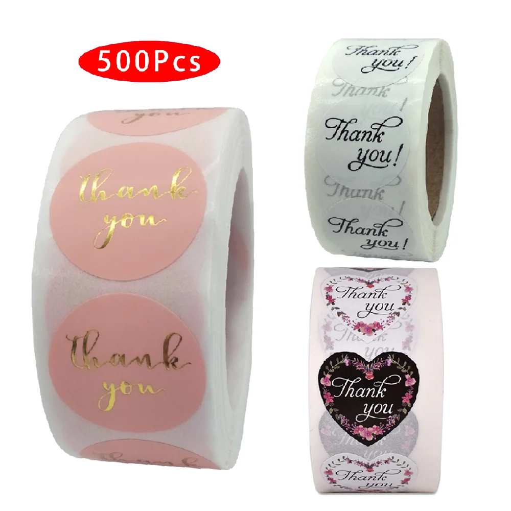 

500Pcs/pack Kawaii Aesthetic Flower Thank You Sticker Circle Scratch Off Heart Seal Label Scrapbooking Back to School Material