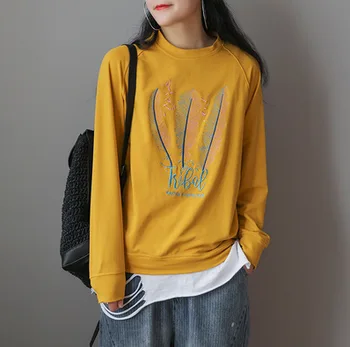 

Yellow Sweatshirt Feather Print Korean Fashion Ladies Printed Sweatshirts Womens Vintage Loose Hoodies Casual Clothes SA516S50