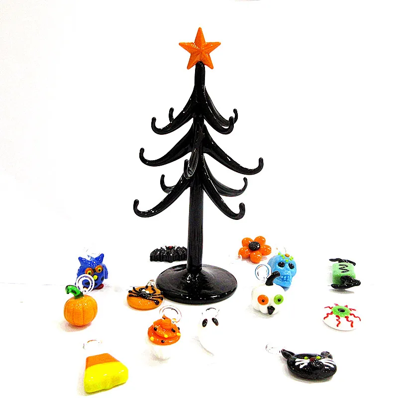 

Sold in sets Black handmade murano glass tree Home room desktop Halloween Decoration ornament with 12 charms Pendant accessories