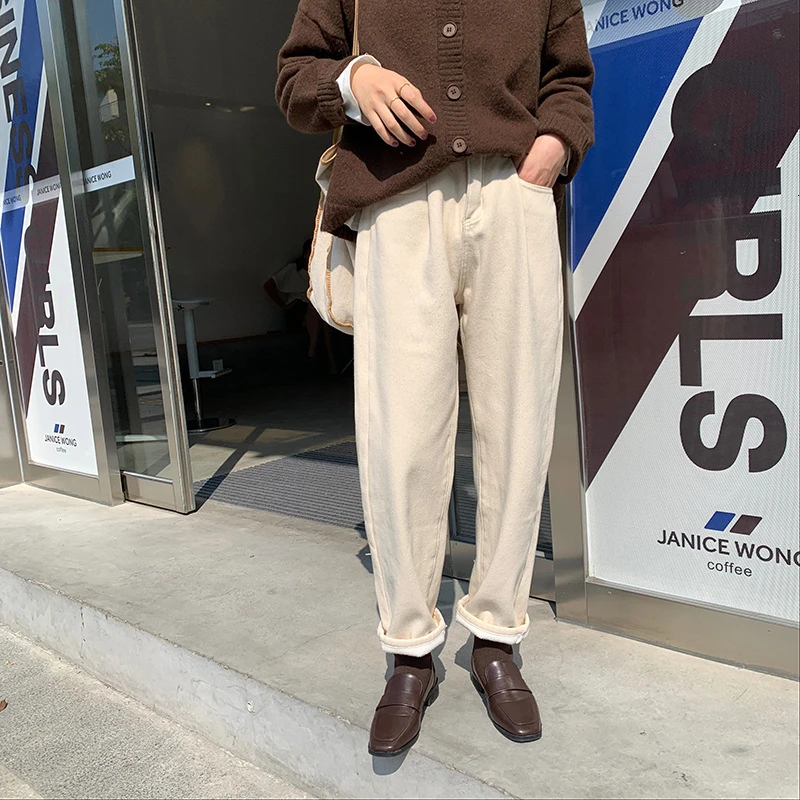 Осень-зима, модные теплые бархатные брюки, женские Pantalon, повседневные Прямые Штаны, Женские однотонные брюки с высокой талией