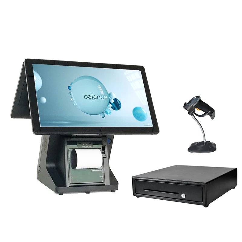 

Composxb pos terminal high quality pos all in one 15inch dual touch screen point of sale system for retail