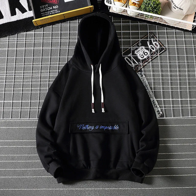 Black Бренд Tide, зимние толстовки для мужчин, большая уличная одежда с карманом, с принтом, с капюшоном размера плюс M-6 XL, утолщенная мужская куртка - Цвет: Black