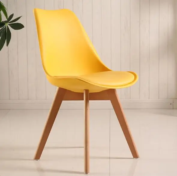 Yellow 4 шт./лот, простой современный обеденный стул для столовой, стул для дома и офиса, креативный стул из твердой древесины ПУ - Цвет: Yellow
