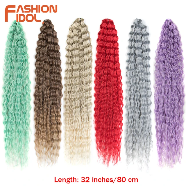 FASHION IDOL 32 Inch Soft Long Water Wave Crochet Hair Synthetic Goddess Braiding Hair Natural Wavy Ombre Blonde Hair Extensions 1