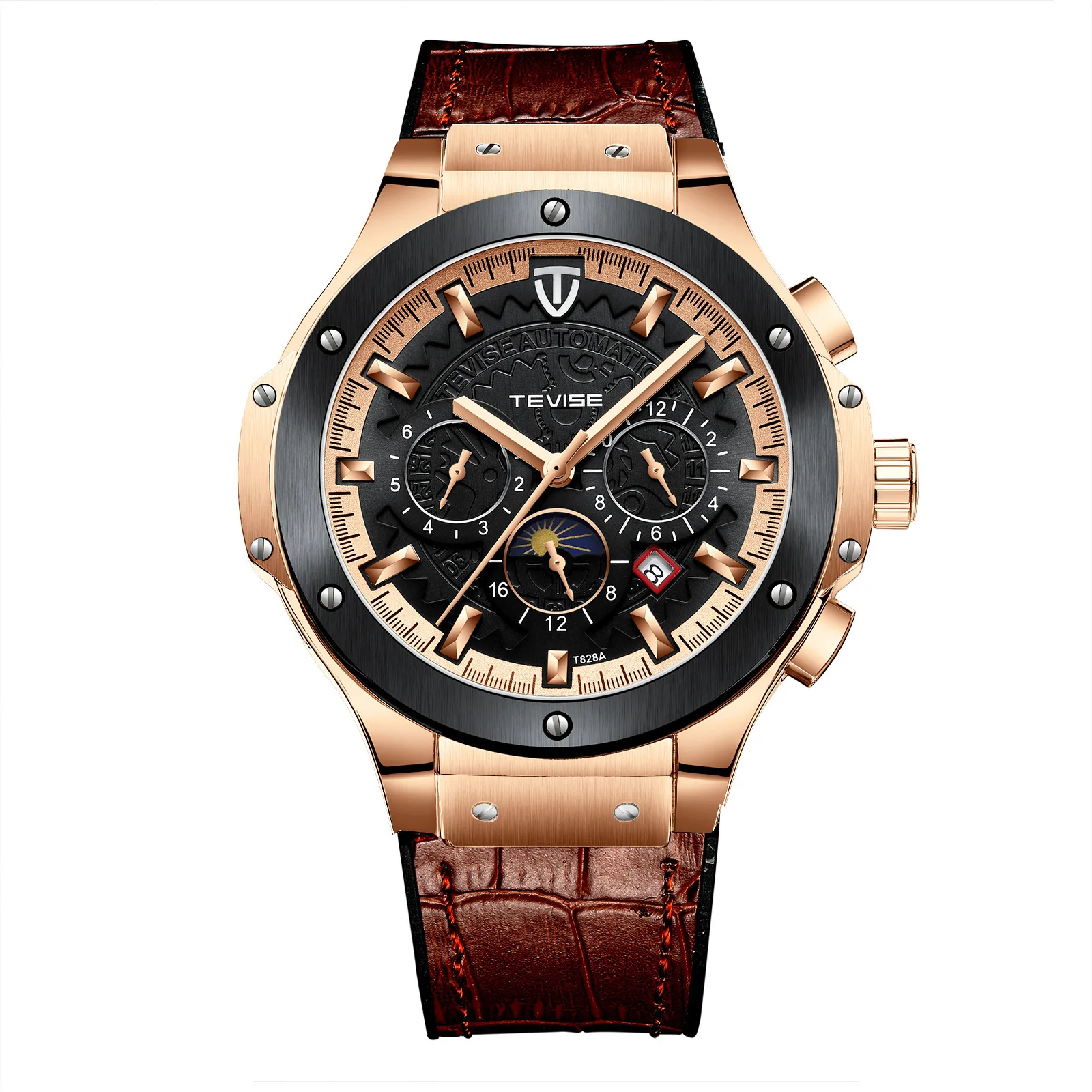

Switzerland TEVISE Twiss Hot Selling Moon And Stars Watch Men Machinery Leather Watch Strap Waterproof Watch