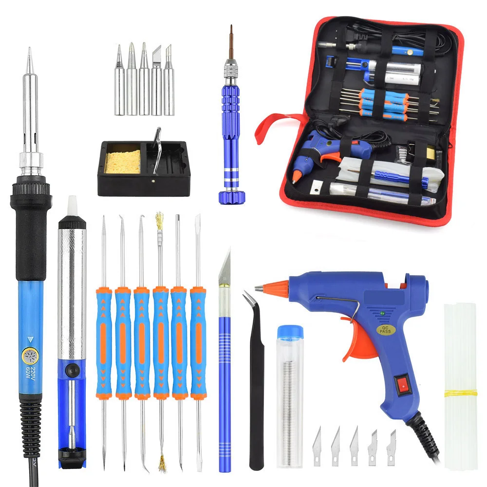 

EU/US Plug 60W Adjustable Electric Temperature Gun Welding Soldering Iron Kit Screwdriver Glue Gun Repair Carving Knife